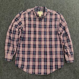 Eddie Bauer Shirt Mens Medium Burgundy Navy Plaid Flannel Button Down Casual